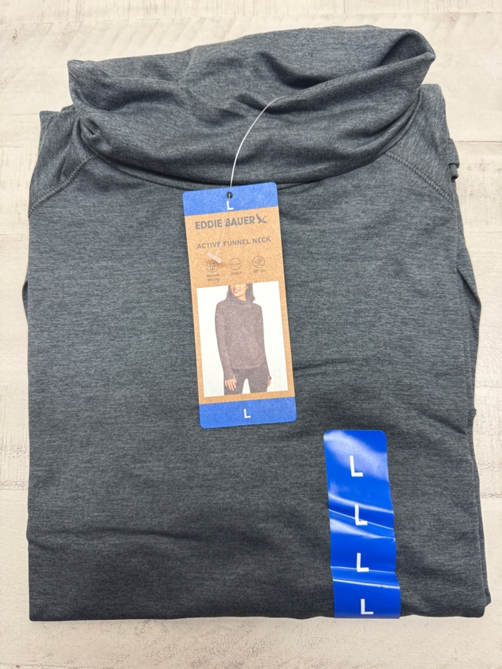 Eddie Bauer Active Funnel Neck Long Sleeve Top with Kangaroo Pocket UPF 50+
